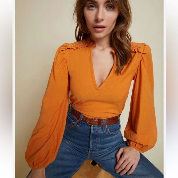 Nation LTD Dolly Smocked Long Sleeve Blouse Size Small - Picture 1 of 10